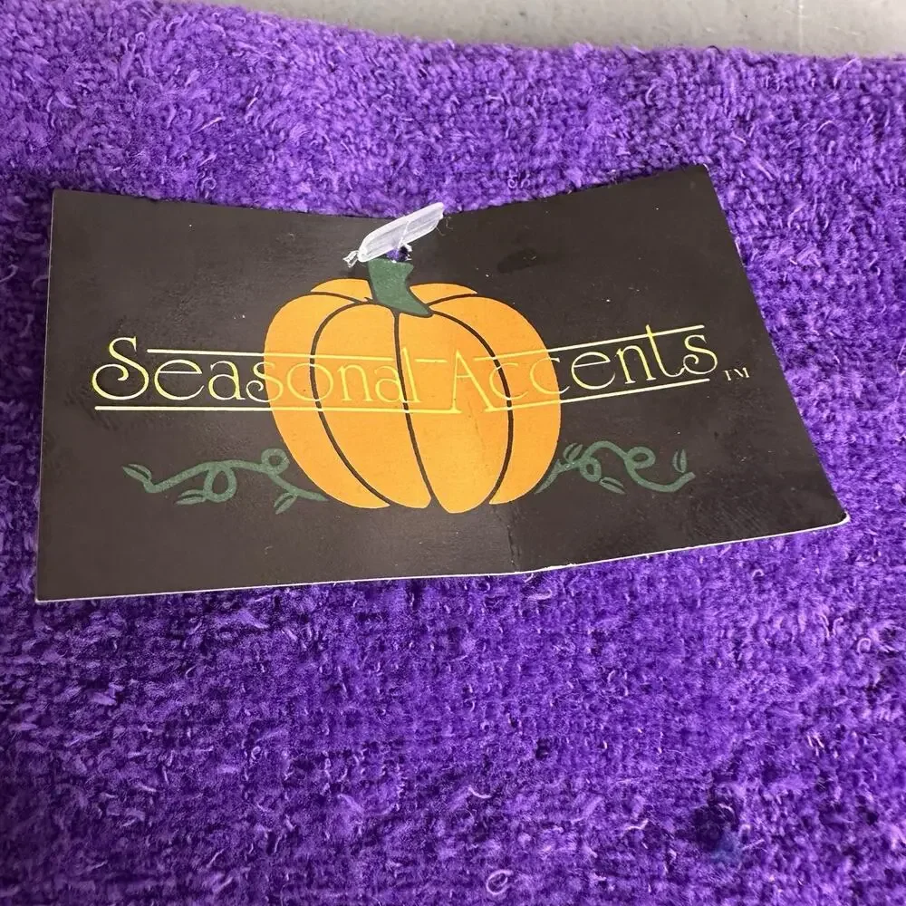 VTG Halloween Hand Towel Purple Ghost Embroidered Fringe Seasonal Accents ￼